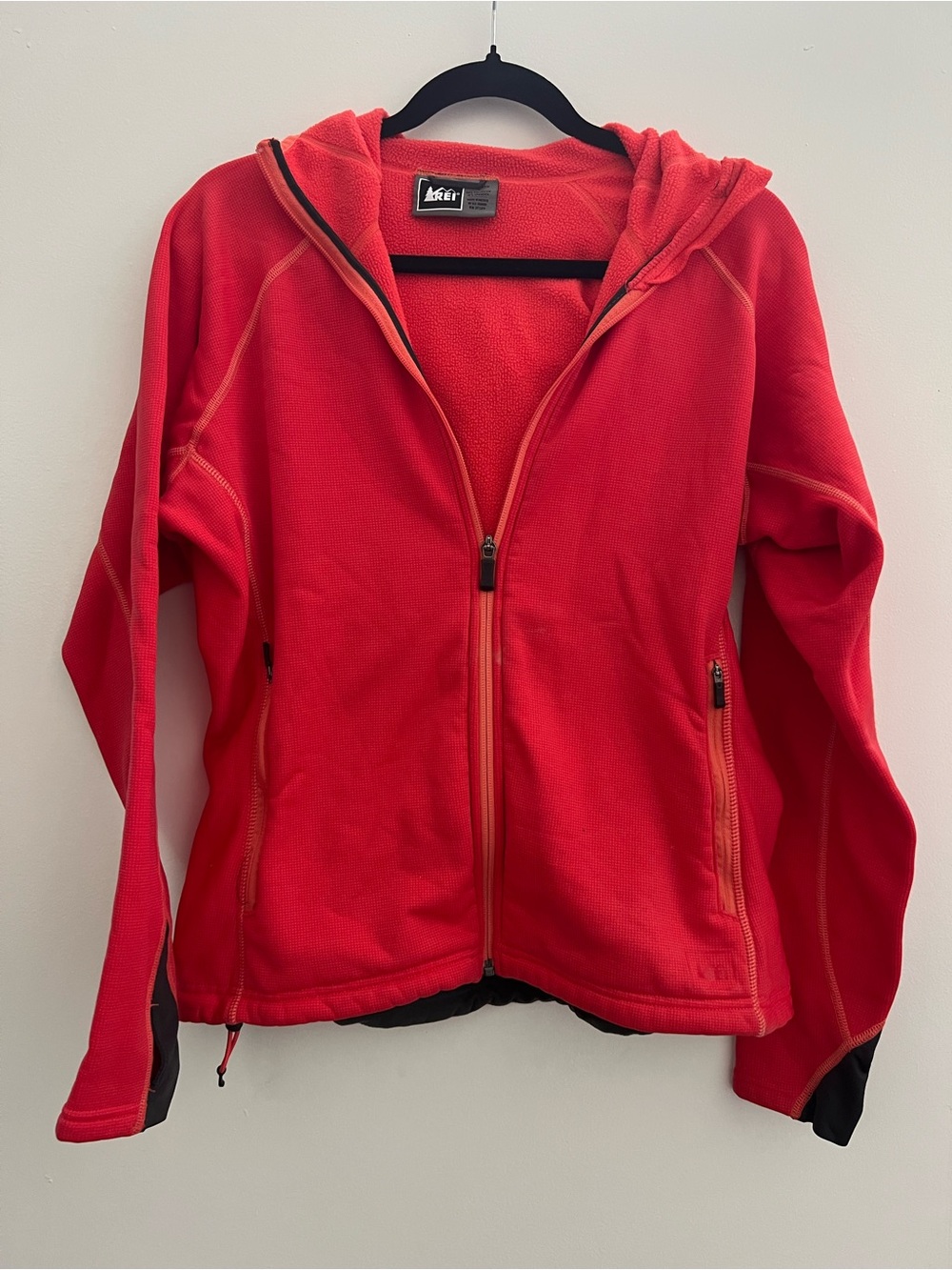 REI Red Hooded Full Zip Fleece Jacket